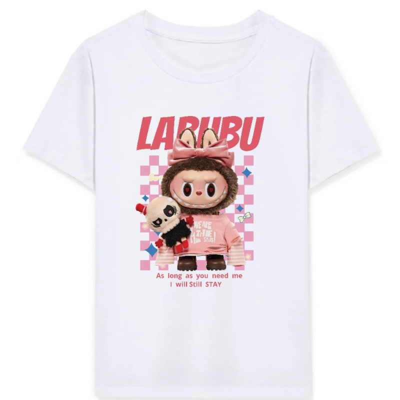 Kız Labubu Çocuk Baskılı T-Shirt - Beyaz