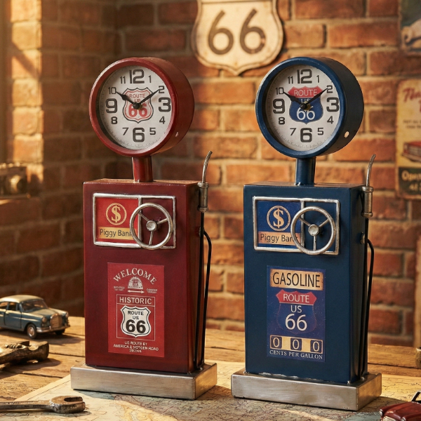 Klasik Benzinlik Tasarımlı Masaüstü Saat