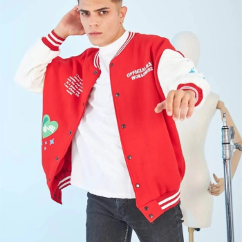Kolları Yıldız Sırt Baskılı Oversize Kolej Ceket - Kırmızı