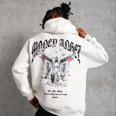 Kordon İpli Baskılı Kapüşonlu Sweatshirt - Beyaz -