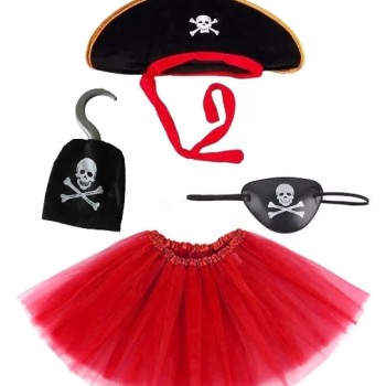 Korsan Kostüm Seti Kız Çocuk - Şapka, Etek, Kanca, Göz Maskesi 
