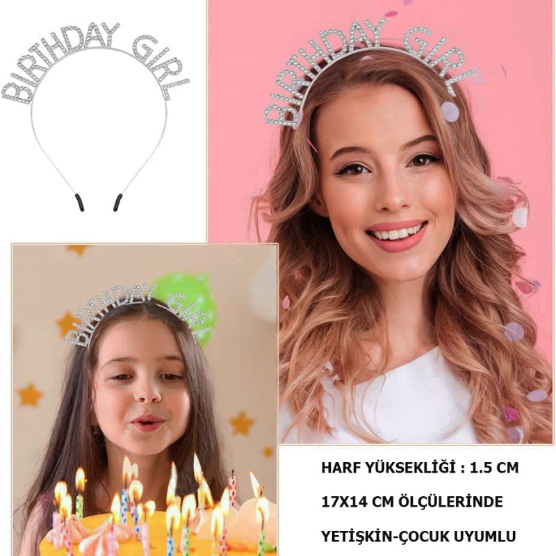 Kristal Taşlı Gümüş Birthday Girl Parti Tacı