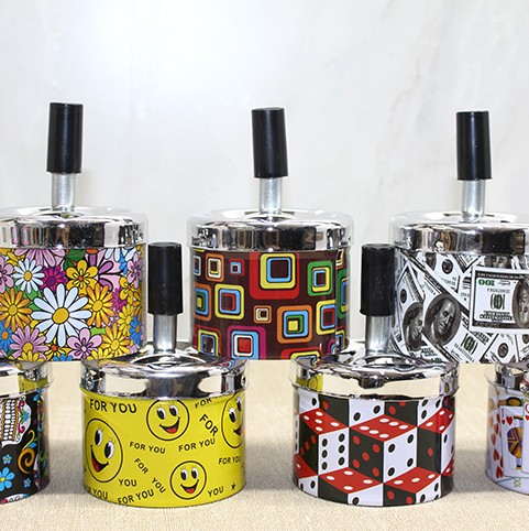 Küçük Boy Metal Renkli Basmalı Küllük Yuvarlak 