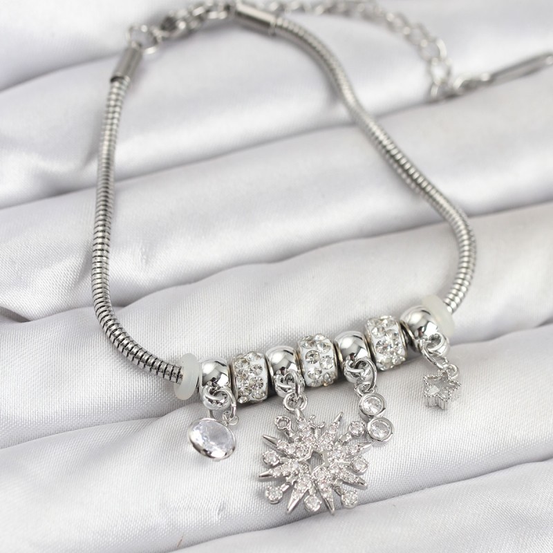 Kutup Yıldızı Model Charmlı Gümüş Renk Kadın Bileklik