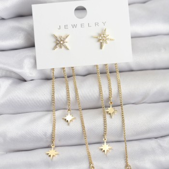 Kutup Yıldızı Model Gold Renk Pirinç Sallantılı Kadın Küpe