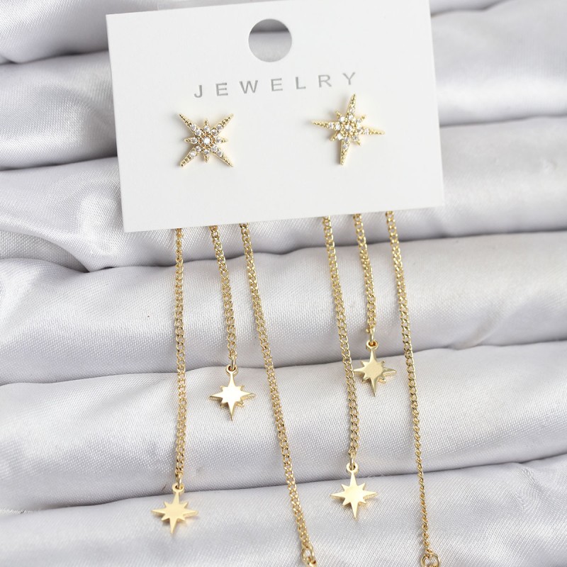 Kutup Yıldızı Model Gold Renk Pirinç Sallantılı Kadın Küpe