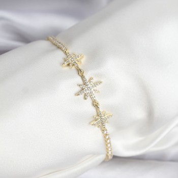 Kutup Yıldızı Model Zirkon Taşlı Gold Renk Su Yolu Kadın Bileklik