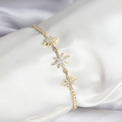 Kutup Yıldızı Model Zirkon Taşlı Gold Renk Su Yolu Kadın Bileklik