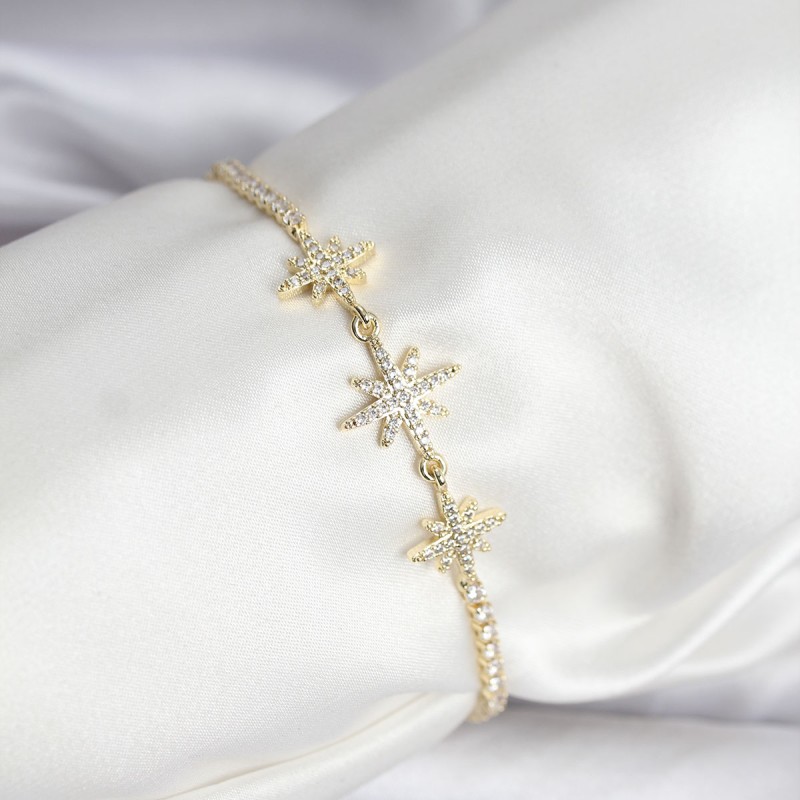 Kutup Yıldızı Model Zirkon Taşlı Gold Renk Su Yolu Kadın Bileklik