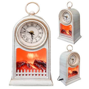 LED Işıklı Eskitme Şömine Saat