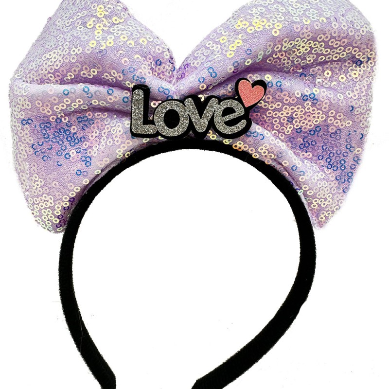 Led Işıklı Gümüş Love Yazılı Lila Fiyonk Taç