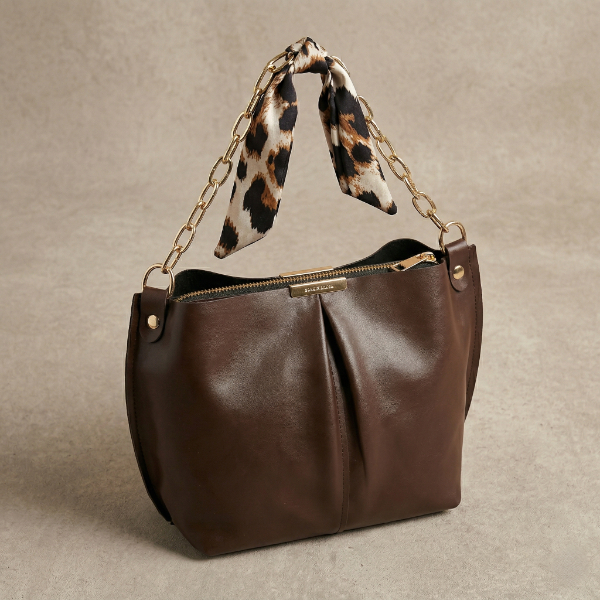 Leopar Desenli Fular Detaylı Kahverengi Çanta