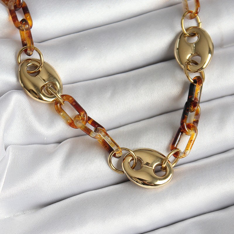 Leopar Desenli Mika Gold Renk Zincir Kadın Kolye