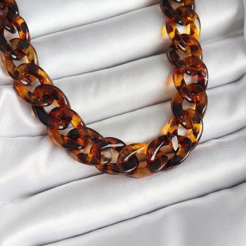 Leopar Desenli Mika Kalın Zincir Kadın Kolye