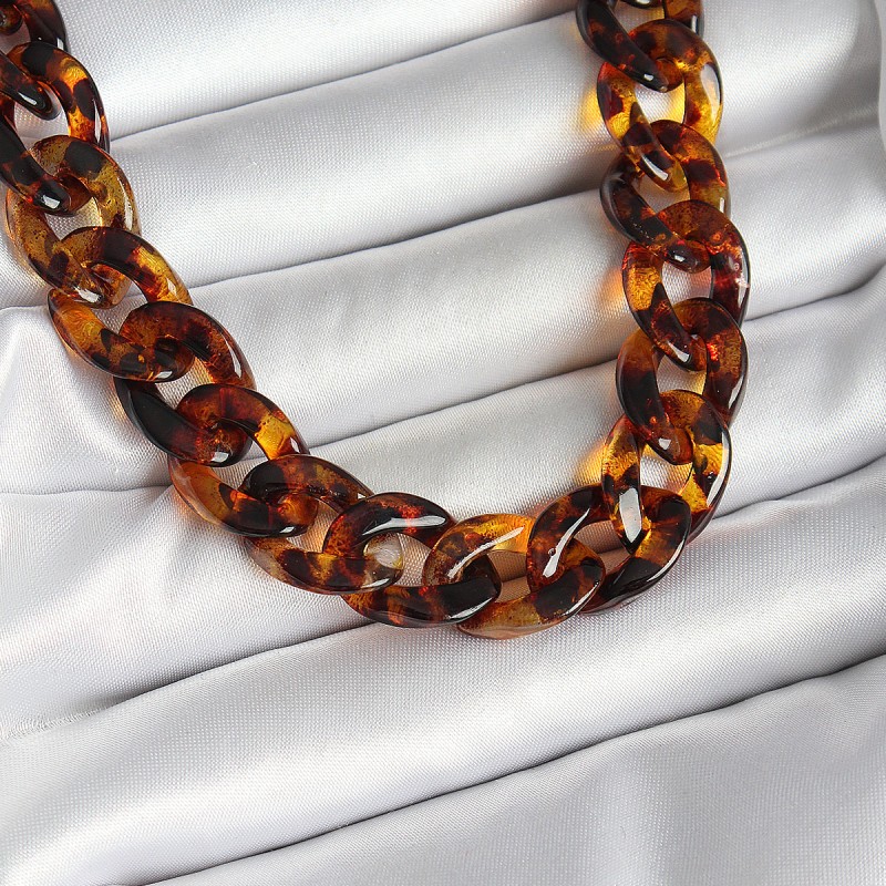 Leopar Desenli Mika Kalın Zincir Kadın Kolye