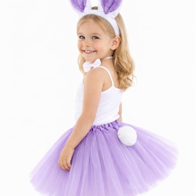 Lila Tavşan Kostüm Seti Kız Çocuk – Tütü Etek, Taç, Papyon, Ponpon