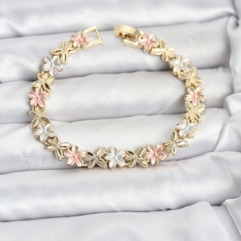 Lotus Model Pirinç Gold ve Pembe Renk Kadın Bileklik