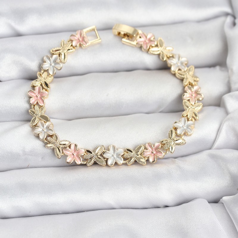 Lotus Model Pirinç Gold ve Pembe Renk Kadın Bileklik