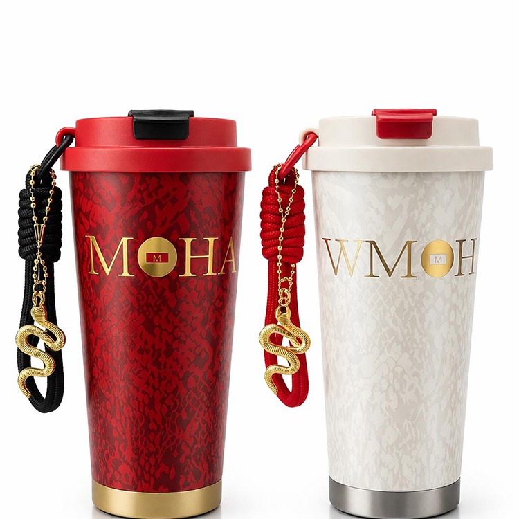 Lüks Tasarım Charm Detaylı Çift Katmanlı Vakumlu Termos Bardak 