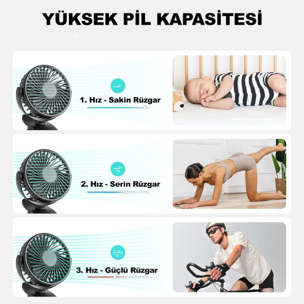 Masaüstü Şarjlı Klipsli Portatif Fan 