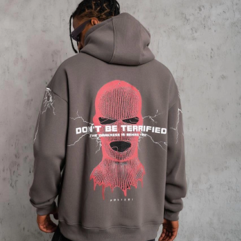 Maske Baskılı Kapüşonlu Sweat - Gri