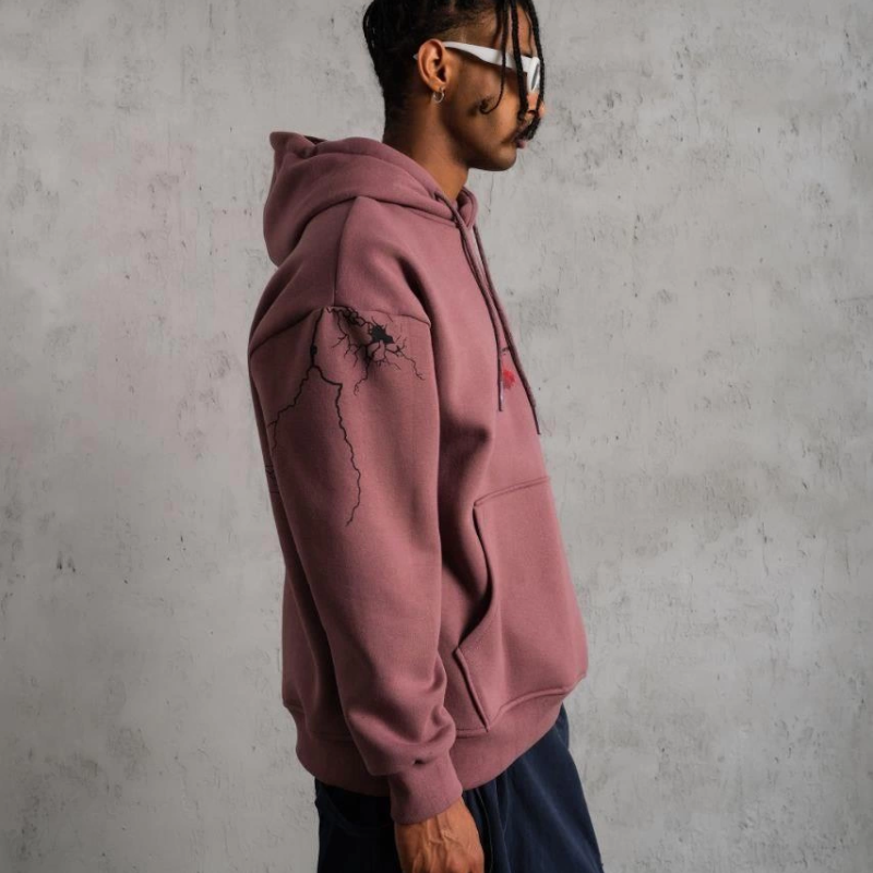 Maske Baskılı Kapüşonlu Sweat - Gül Kurusu