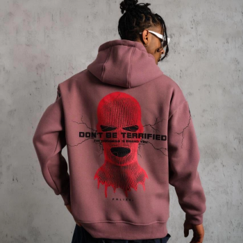 Maske Baskılı Kapüşonlu Sweat - Gül Kurusu