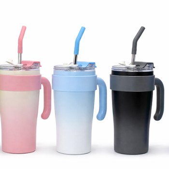 Mat Renk Isı Muhafazalı Kulplu Ve Pipetli Çelik Termos Kupa 