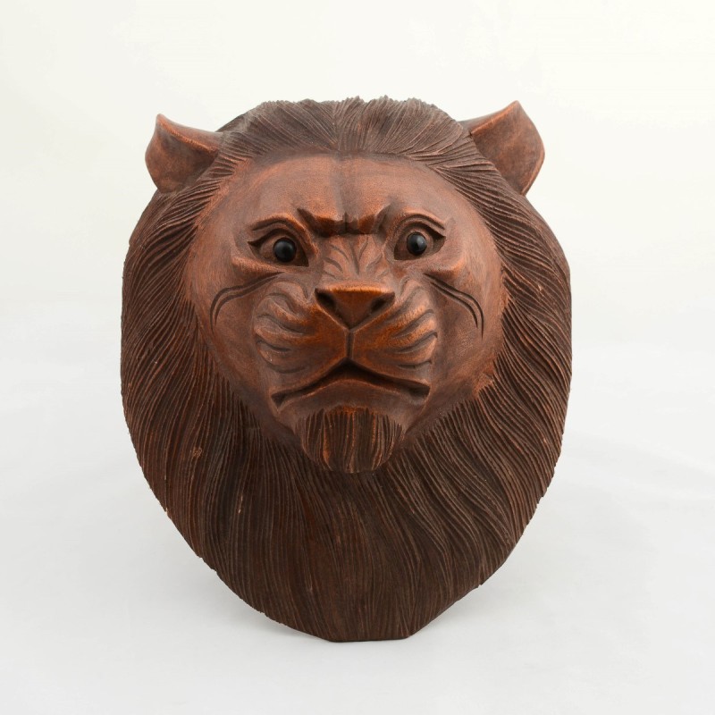 Maun Ağacı El Yapımı Dekoratif Aslan Büstü 