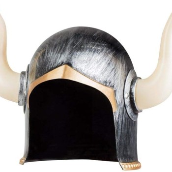 Mega Boynuzlu Viking Ivar Kaskı Eskitilmiş Desen Gümüş Renk