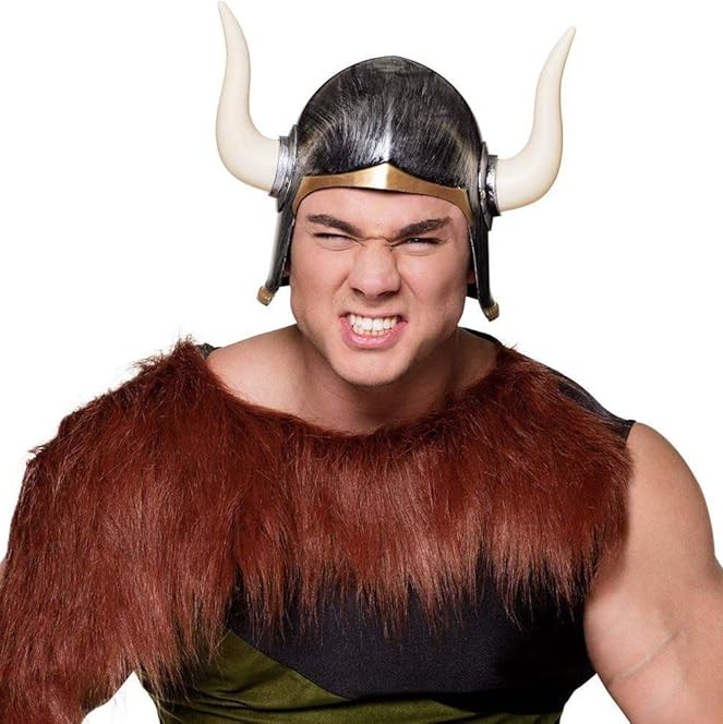 Mega Boynuzlu Viking Ivar Kaskı Eskitilmiş Desen Gümüş Renk