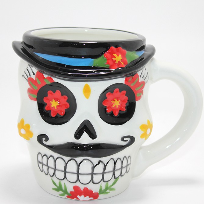 Meksikalı Kurukafa Karakterli Kabartmalı Kupa Bardak 