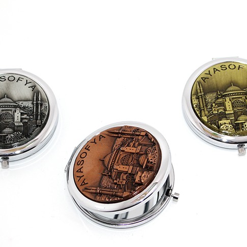 Metal Ayasofya Kabartmalı El Aynası 