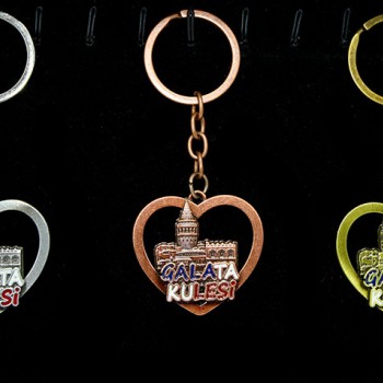 Metal Galata Kulesi Anahtarlık Kalp Tasarımlı