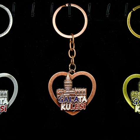 Metal Galata Kulesi Anahtarlık Kalp Tasarımlı