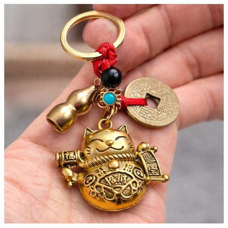 Metal Şans Ve Bereket Kedisi Anahtarlık Model 1 