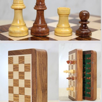 Mıknatıs Taşlı Ahşap Katlanabilir Kutulu Satranç Seti 12.5 cm