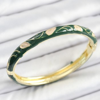 Mineli Pirinç Gold Renk Yeşil Çiçek Motifli Kadın Kelepçe