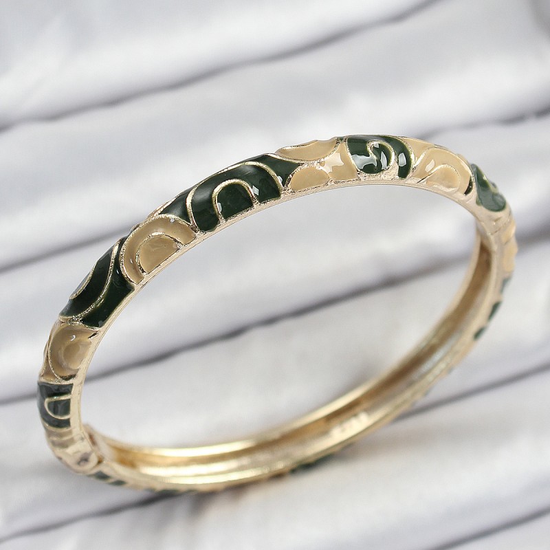 Mineli Pirinç Siyah ve Kahverengi Motifli Kadın Kelepçe