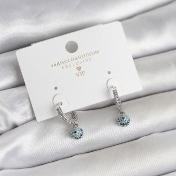 Minimal Nazarlı Model Gümüş Renk Zirkon Taşlı Kadın Küpe