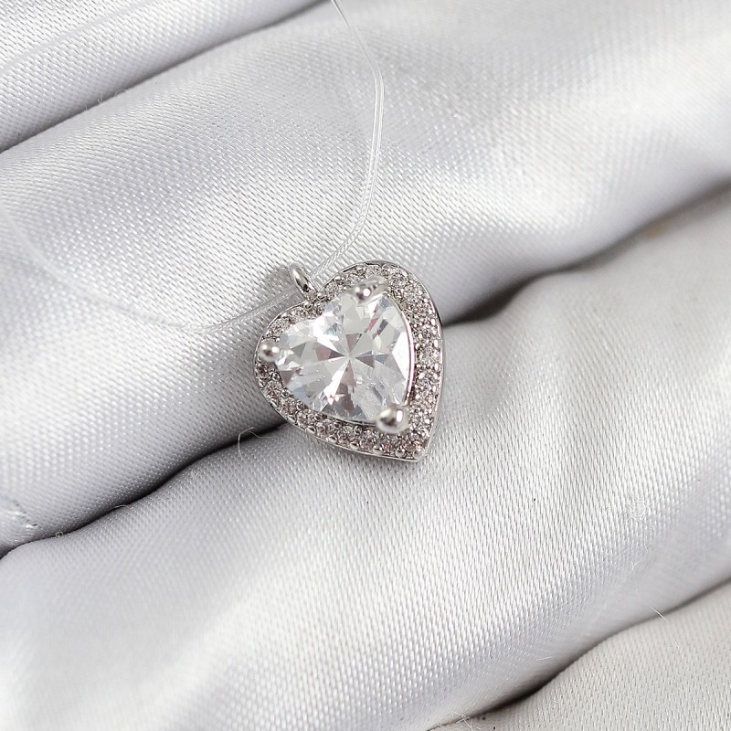 Misineli Kalp Model Gümüş Renk Hayalet Kolye