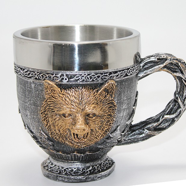 Mitolojik Ayı Figürlü 3D Kabartmalı Paslanmaz Çelik Kupa Bardak