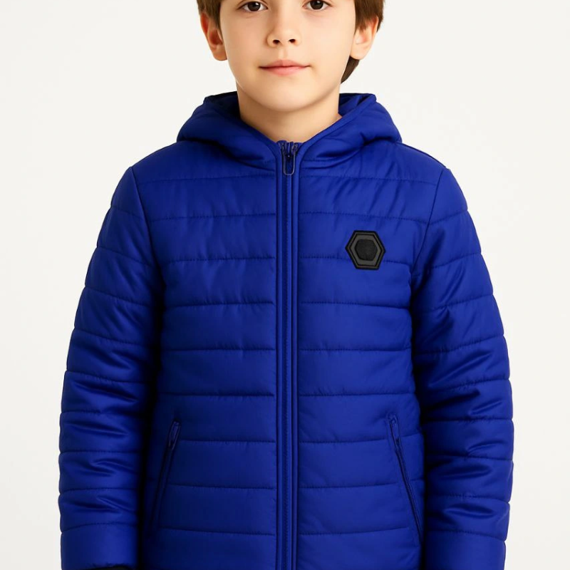 Mont İçi Pelüş kürk Astarlı, Kapüşonlu Fermuarlı Kışlık - Saks Mavisi