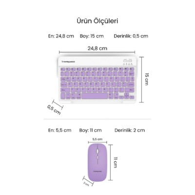 Mor Kablosuz Klavye Ve Mouse Seti