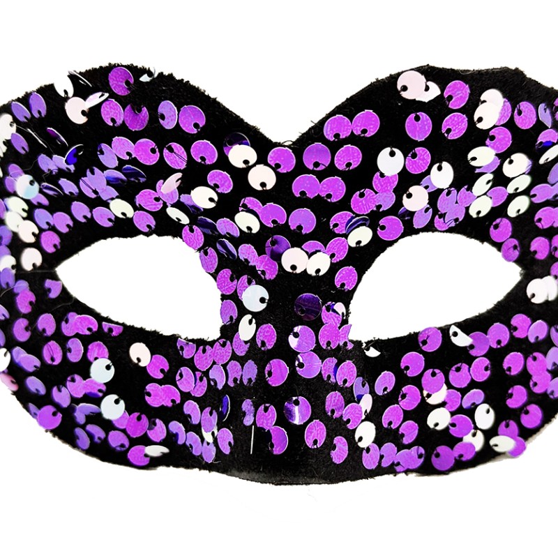 Mor Renk Arkadan Lastikli Pul Payet İşlemeli Balo After Parti Maskesi