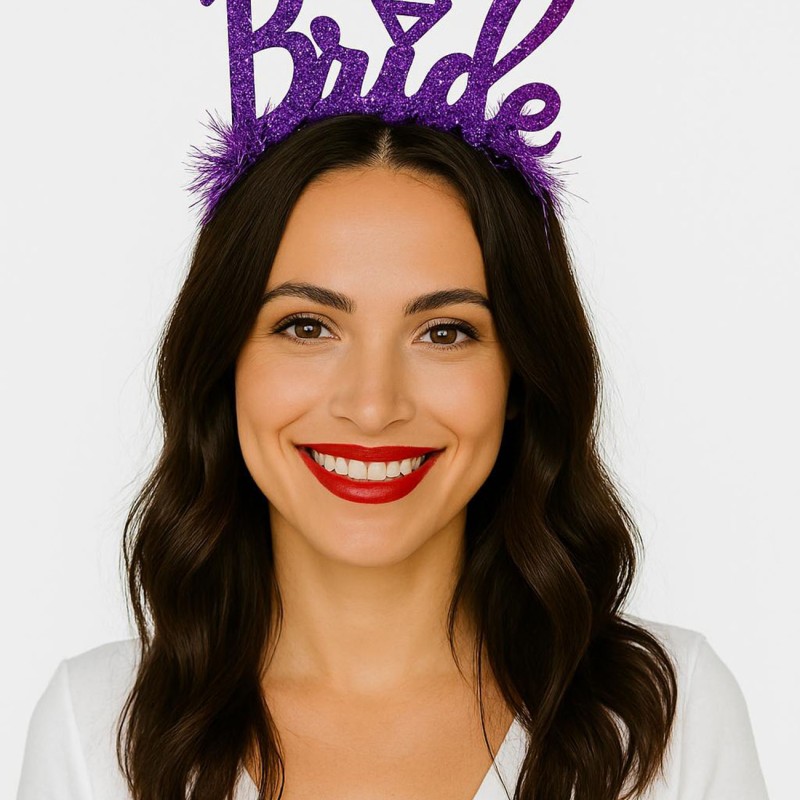 Mor Renk Bekarlığa Veda İtalik Yazı Alyanslı Bride Taç