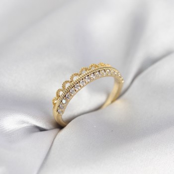 Motif Desenli Gold Renk Zirkon Taşlı Kadın Yüzük