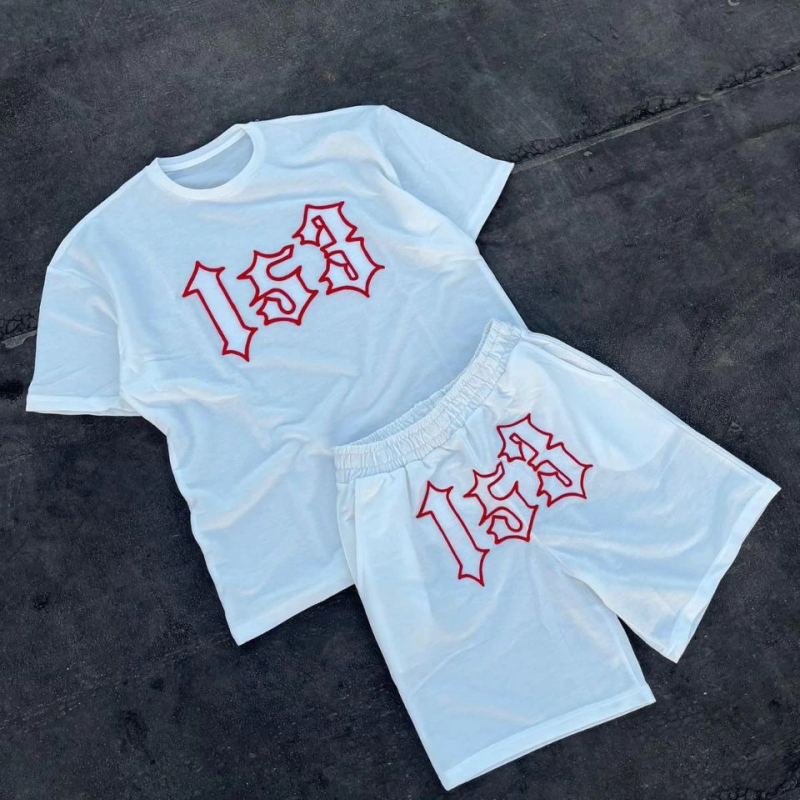 Nakış İşlemeli Şortlu Takım - Beyaz -