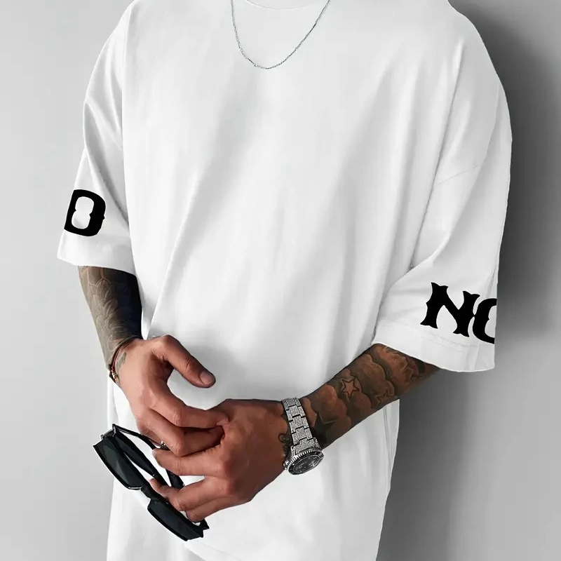 No Risk No Story Baskılı Oversize Bisiklet Yaka T-shirt - Beyaz -