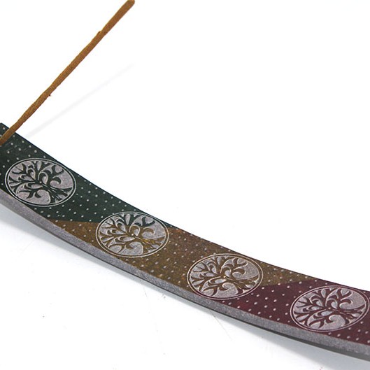 Obsidian Taşı Hayat Ağacı Tasarımlı Kayık Tütsülük 